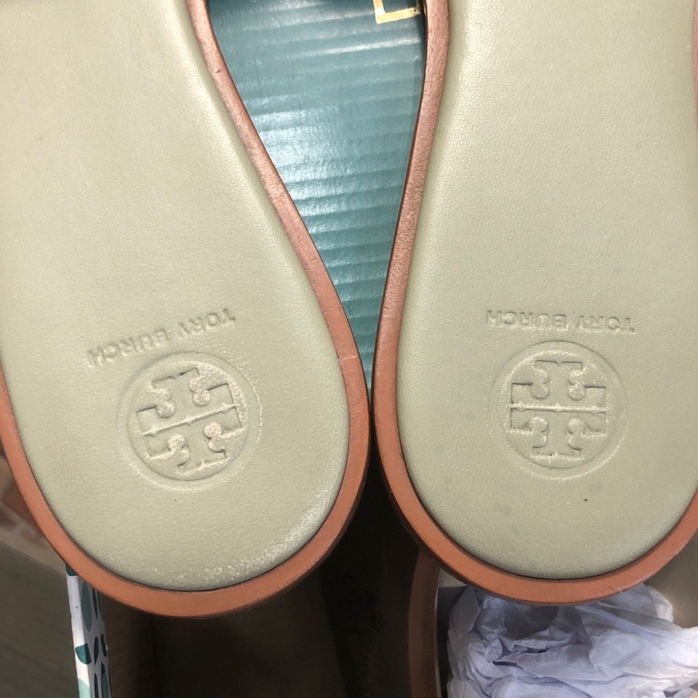Tory Burch Mint Green Miller Leather Slide Sandals - Picture 2 of 5